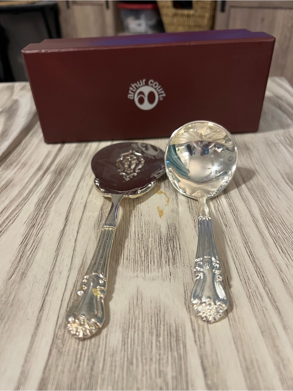 Arthur Court Fleur-de-Lis Meat Serving Spoon Ladle Set w/ Original Box
